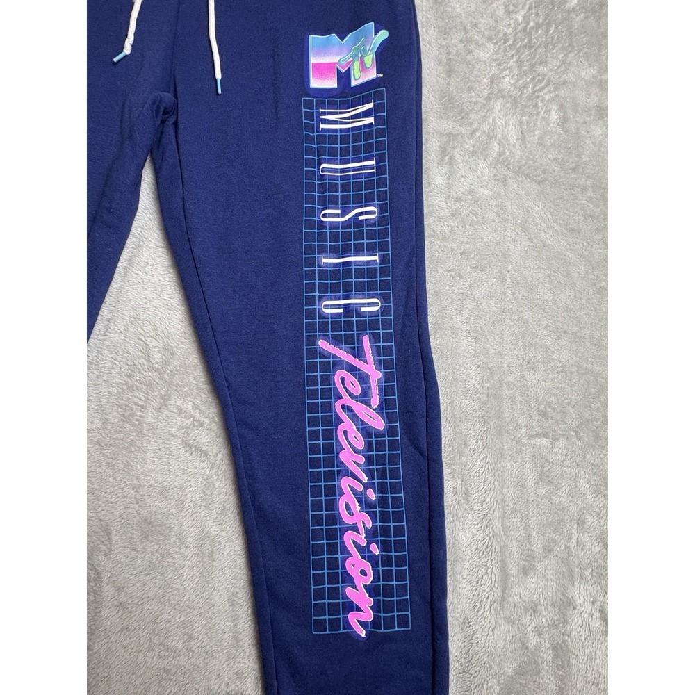 MTV Music Television Pants Mens 3XL Blue Retro Graphic Joggers Drawstring Lounge - Picture 2 of 11